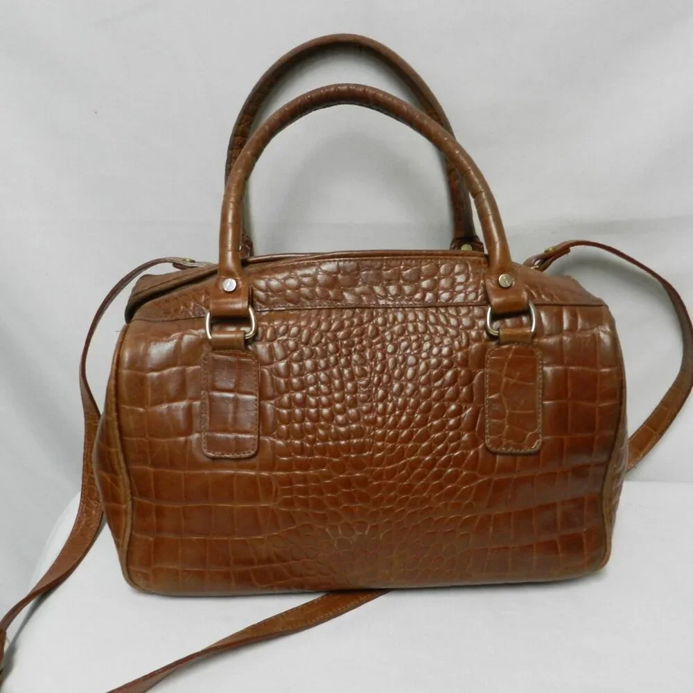 Lazaro Vintage Alligator embossed Leather satchel bag purse tote brown zip top